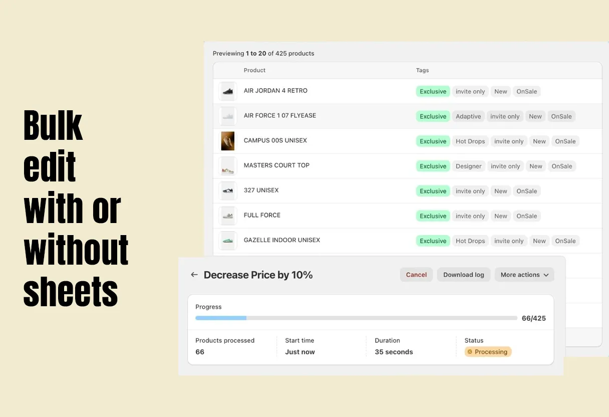 Ablestar Bulk Product Editor export using sheets