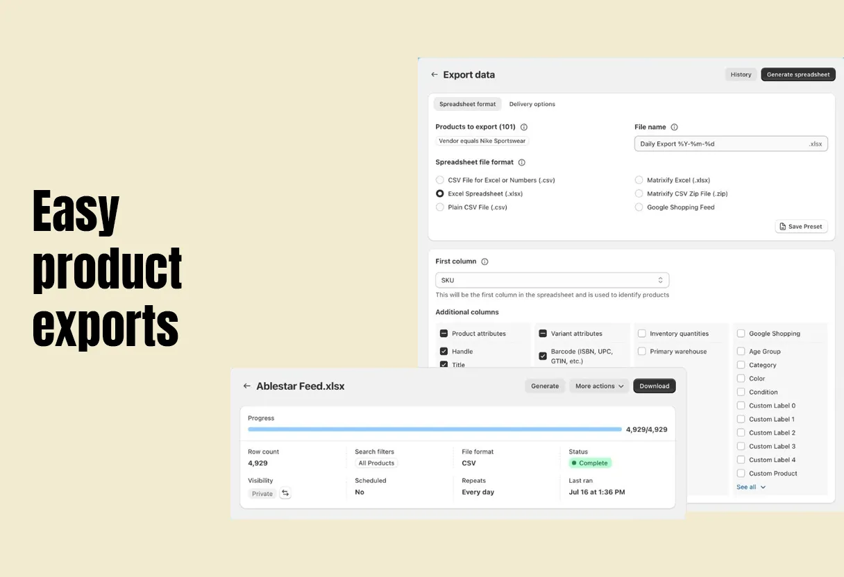 Easy product export with Ablestar App