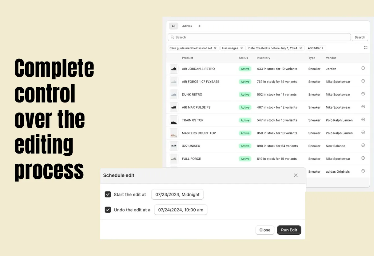 Ablestar for Shopify, complete control when editing products