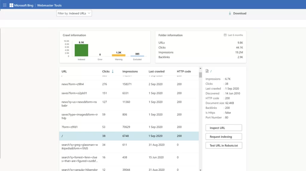 Bing Site Explorer
